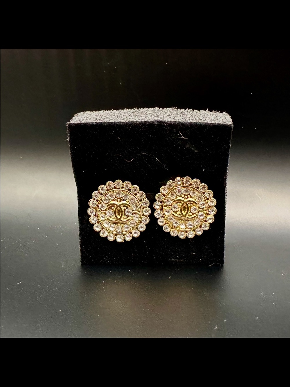 Gold Crystal CC Medallion Earrings